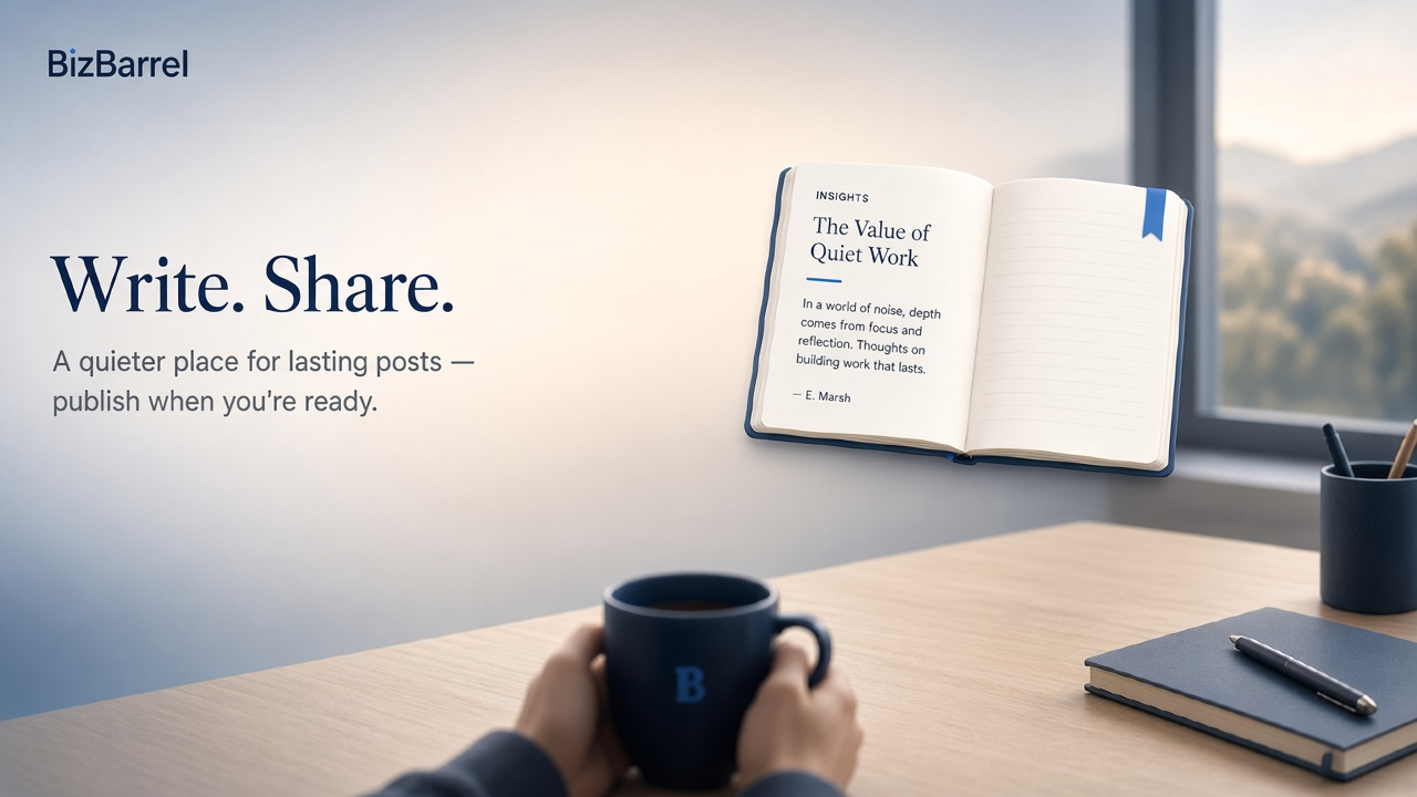 Write. Share. A quieter place for lasting posts — publish when you're ready.